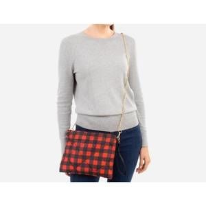 NEW JUDSON & CO. buffalo check puffer convertible crossbody/wristlet bag in red/